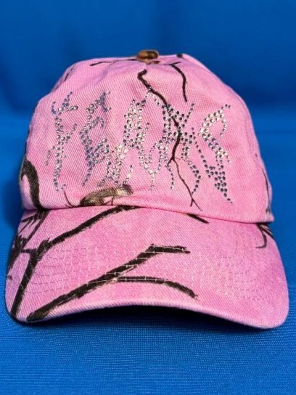 NWOT ~ PINK CAMO / CAMOUFLAGE BLING / RHINESTONE PERSONAL FEARS OSFA HAT / CAP